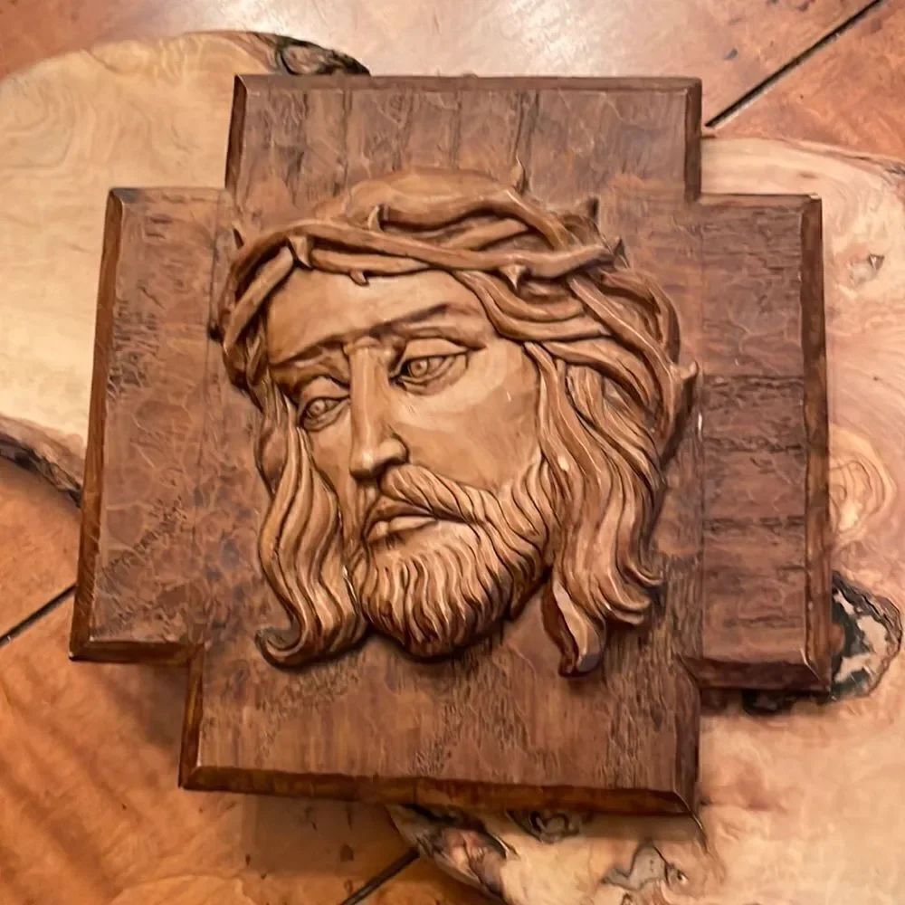 Vintage Carved Face of Jesus with Crown of Thorns